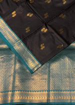 Black and Peacock Blue silk saree - PDL3
