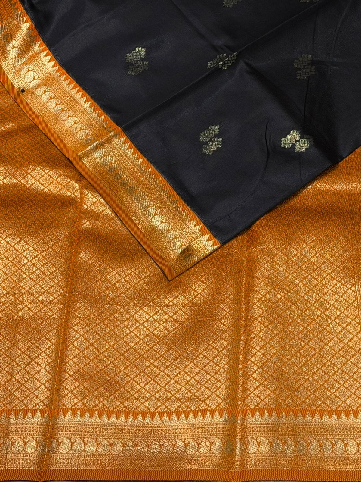 Black and mustard yellow silk saree - PDL3A