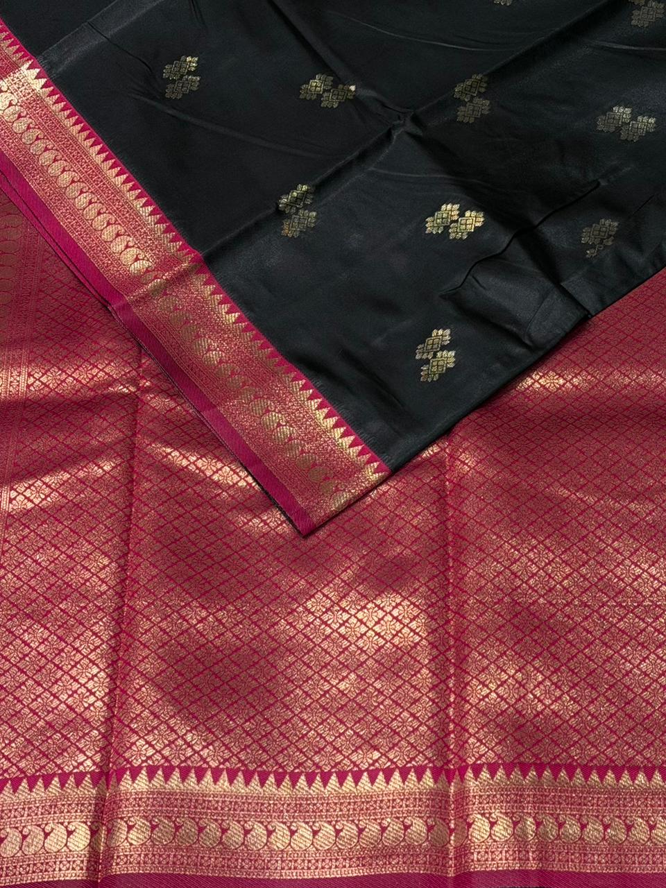 Black and Rani Pink silk saree - PDL3B