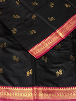 Black and Rani Pink silk saree - PDL3B