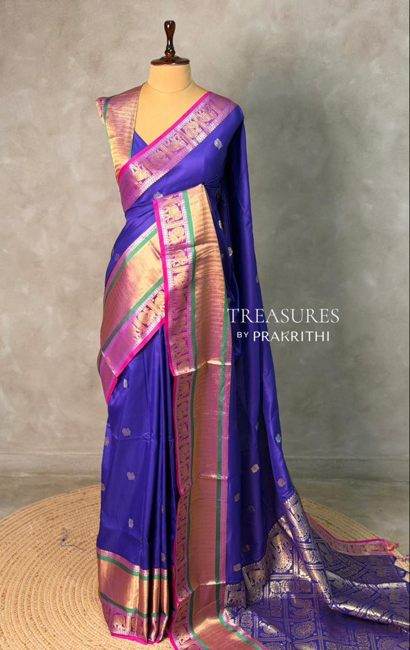 Blue and Magent silk saree -BSP26