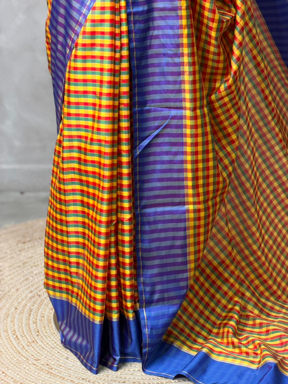 Yellow and blue silk saree -PIH49