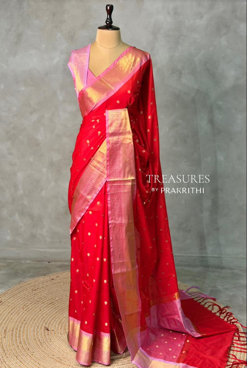 Red and Pink silk saree -PIH57