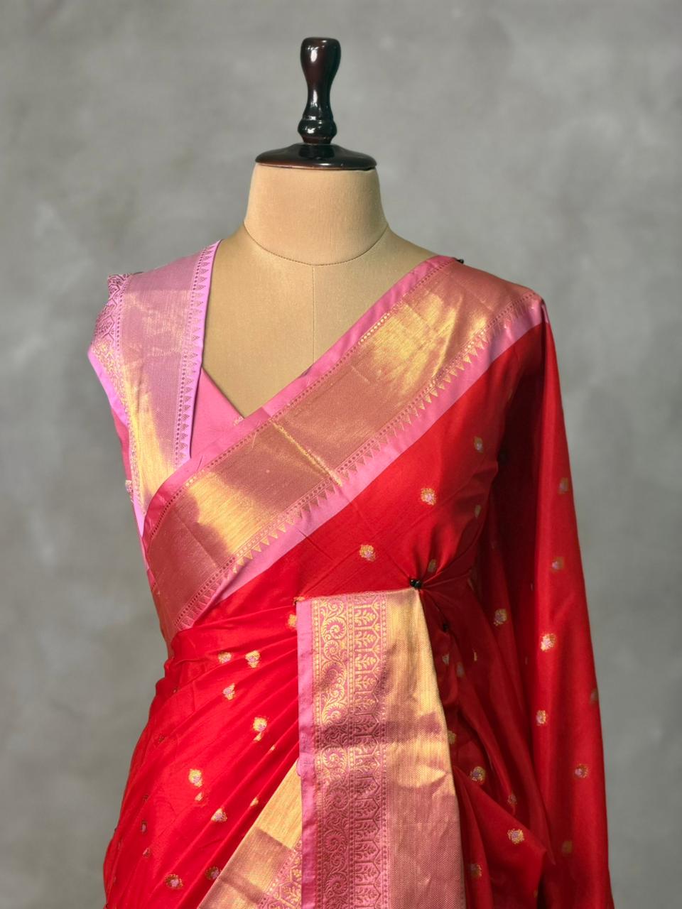 Red and Pink silk saree -PIH57