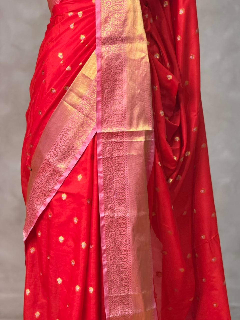 Red and Pink silk saree -PIH57