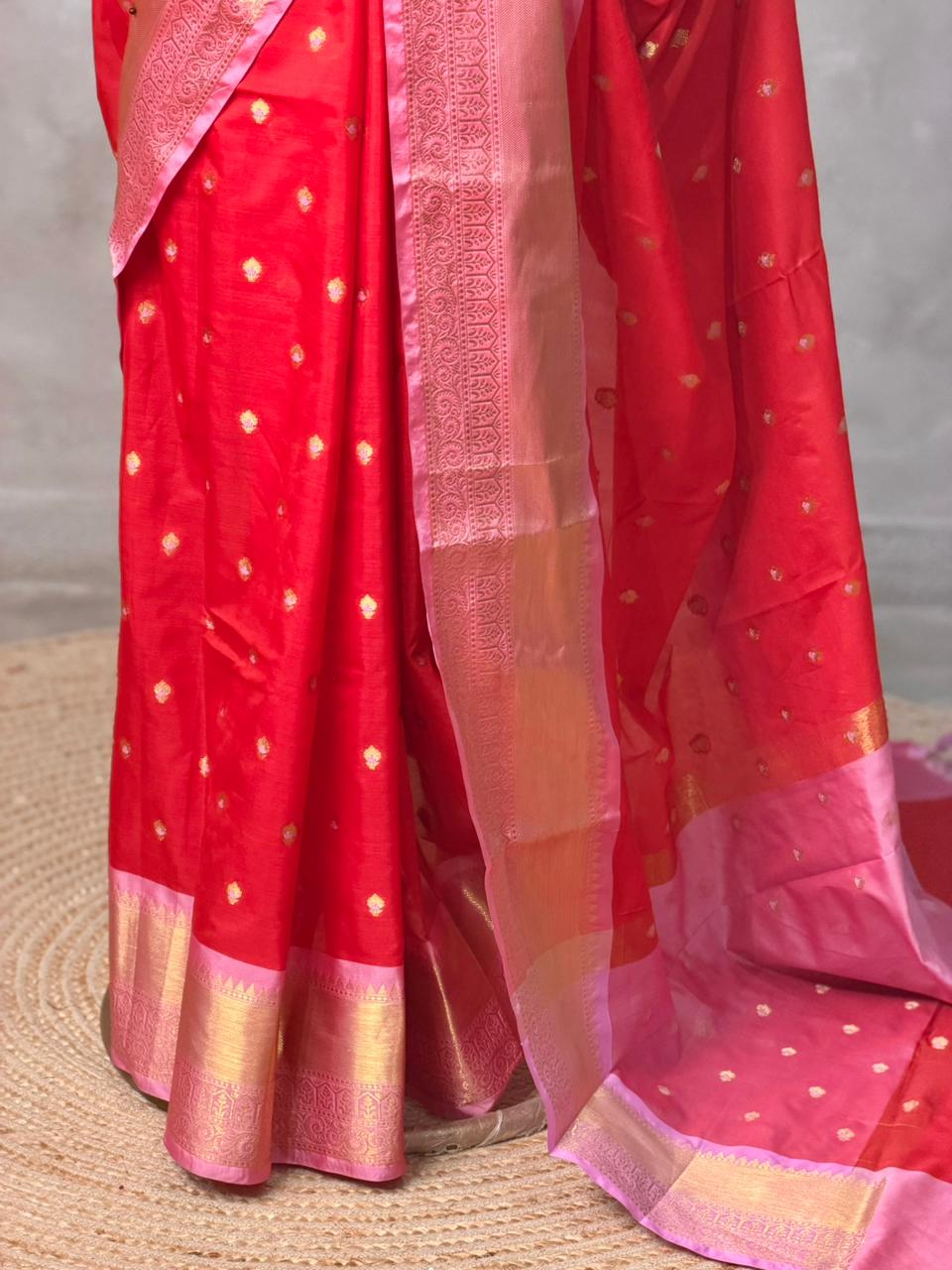 Red and Pink silk saree -PIH57