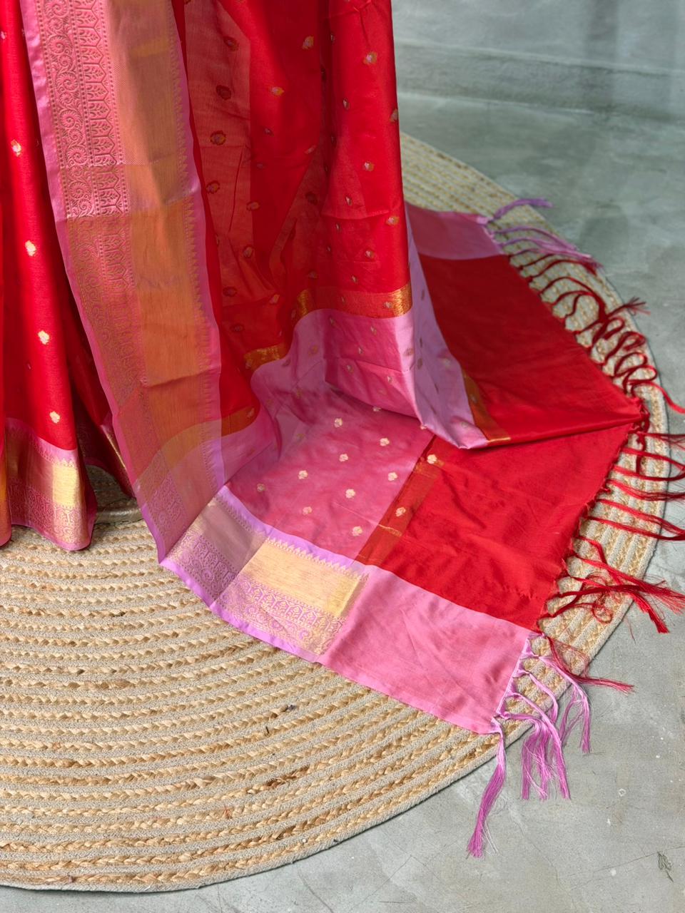 Red and Pink silk saree -PIH57