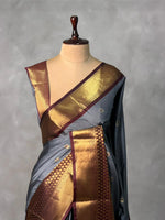 Ash and Pink silk saree -PIH59