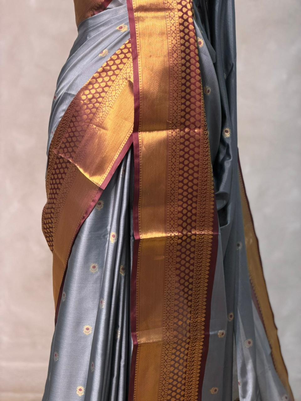 Ash and Pink silk saree -PIH59