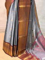 Ash and Pink silk saree -PIH59