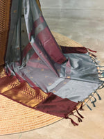 Ash and Pink silk saree -PIH59