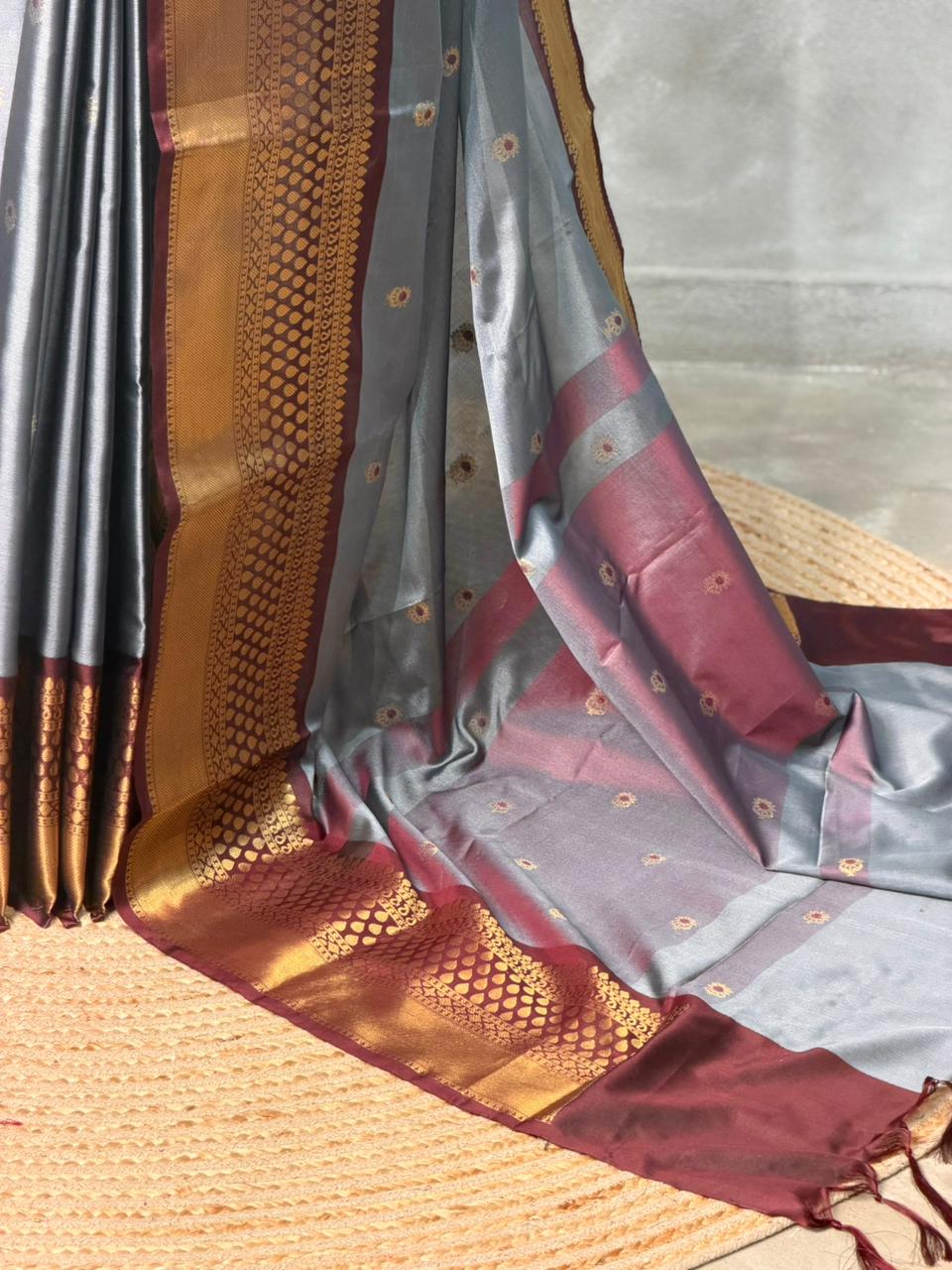 Ash and Pink silk saree -PIH59