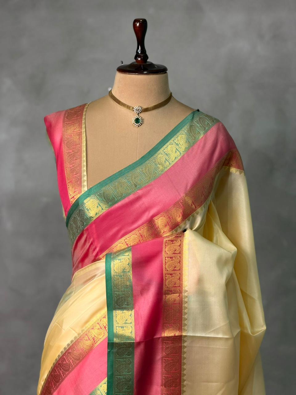 sandal and Peach silk saree -PIH54