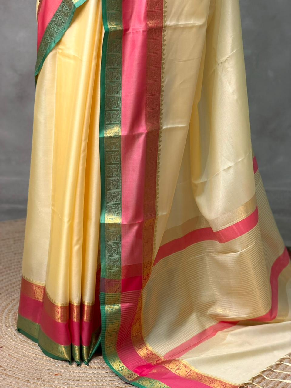 sandal and Peach silk saree -PIH54