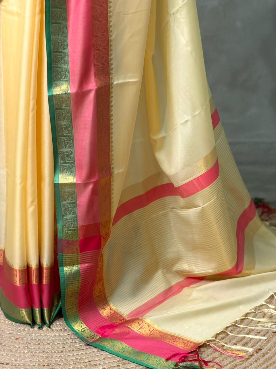 sandal and Peach silk saree -PIH54