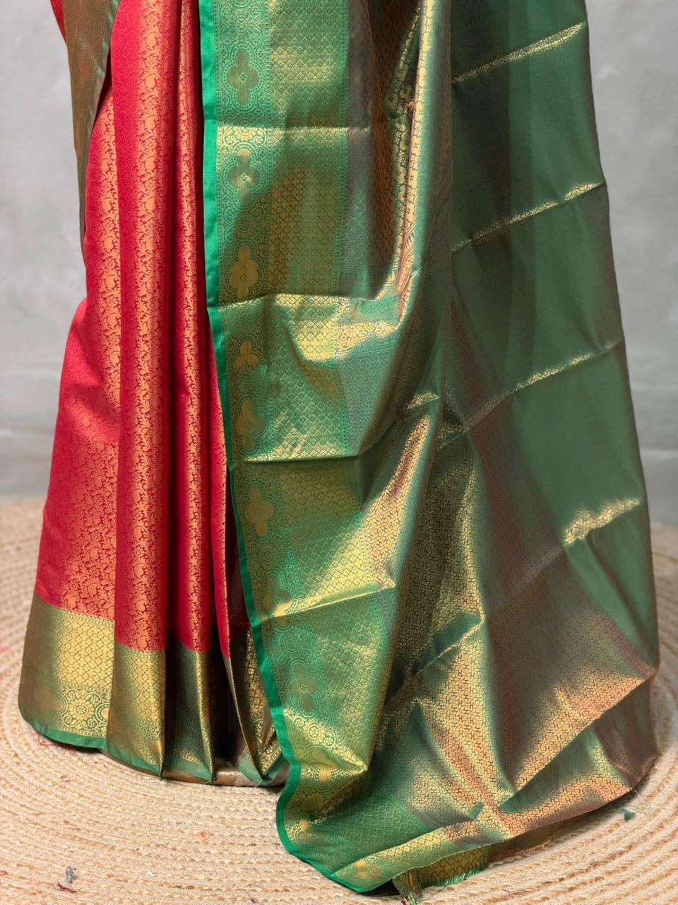 Maroon and Green Semi brocade Banarasi silk saree- PBROS6