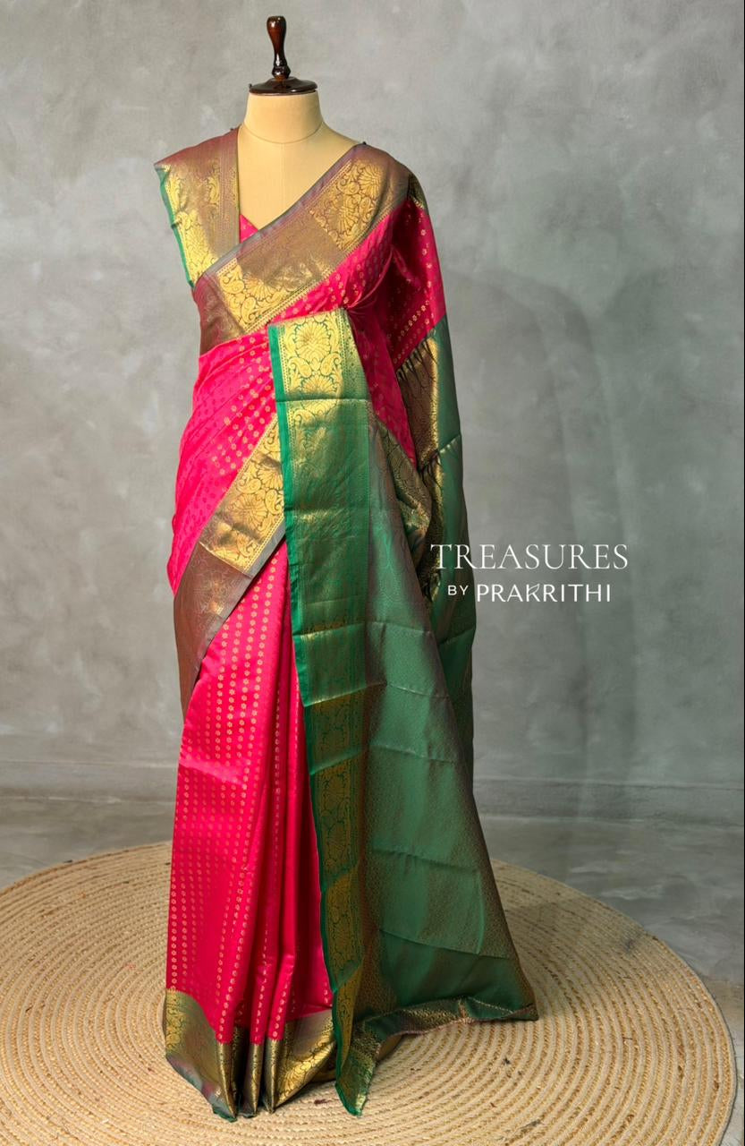 Rani Pink and Green Semi brocade Banarasi silk saree- PBROS6