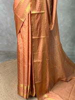 Peach and gold semi Banarasi silk saree -MPS41