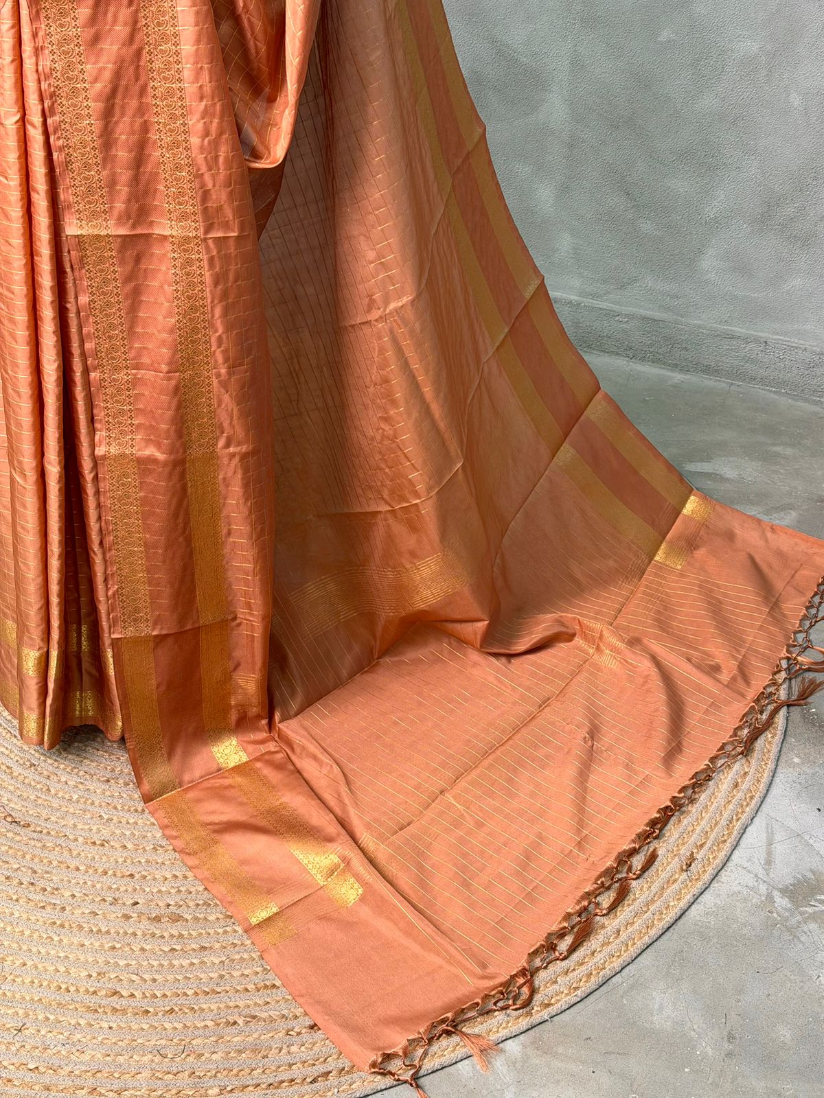 Peach and gold semi Banarasi silk saree -MPS41