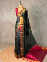 Dark Green and magenta semi kanchipuram soft silk saree - PSSN159