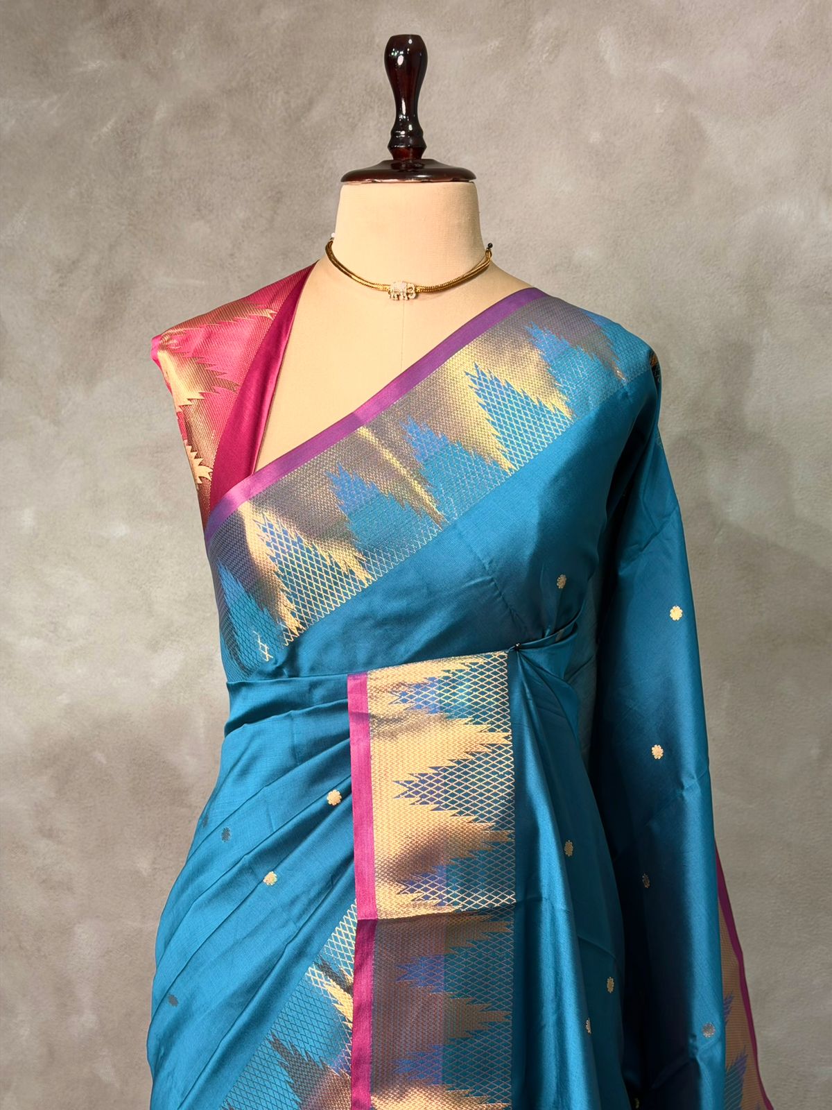 Peacock Blue and magenta semi kanchipuram soft silk saree - PSSN161