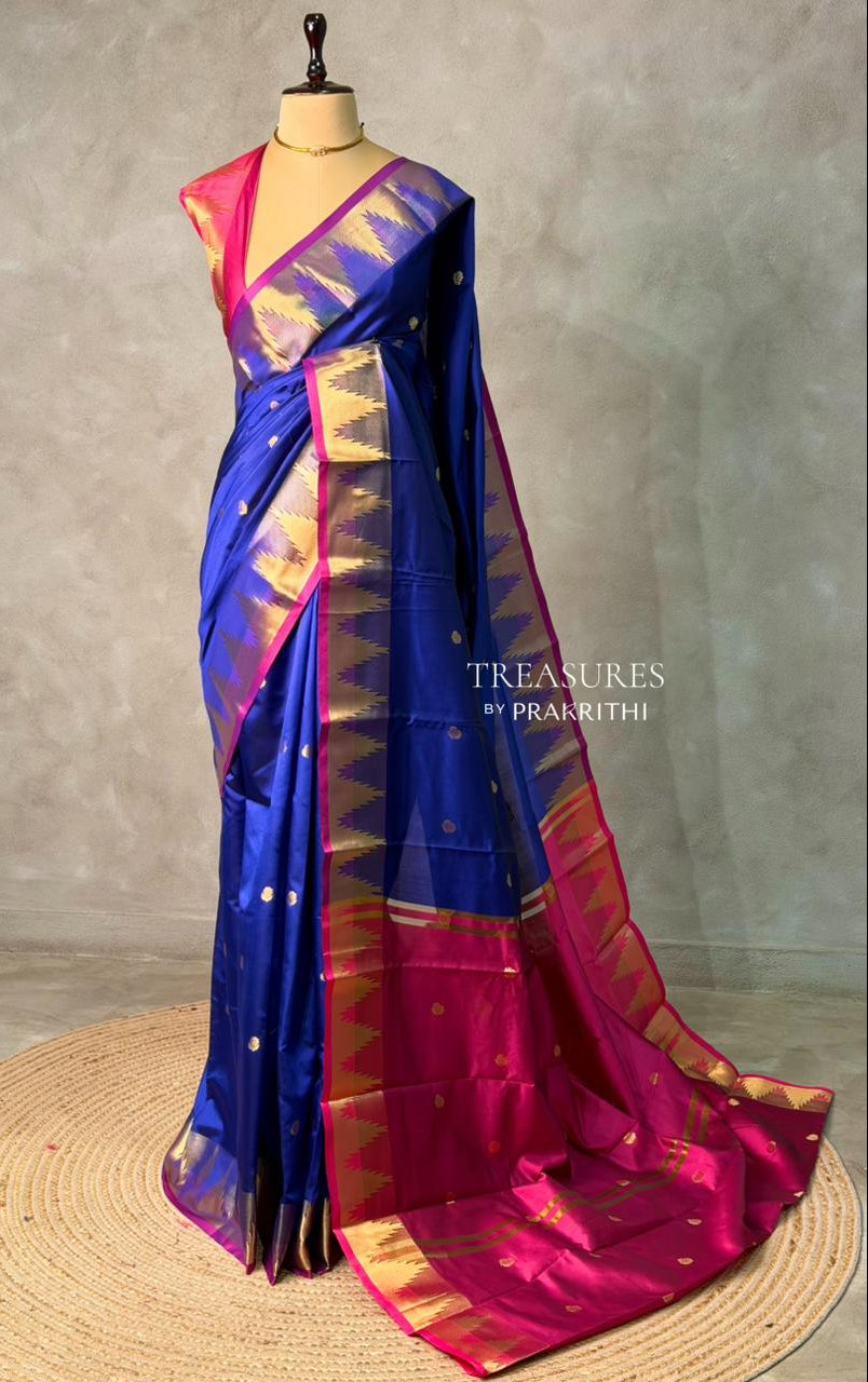 Blue and magenta semi kanchipuram soft silk saree - PSSN162
