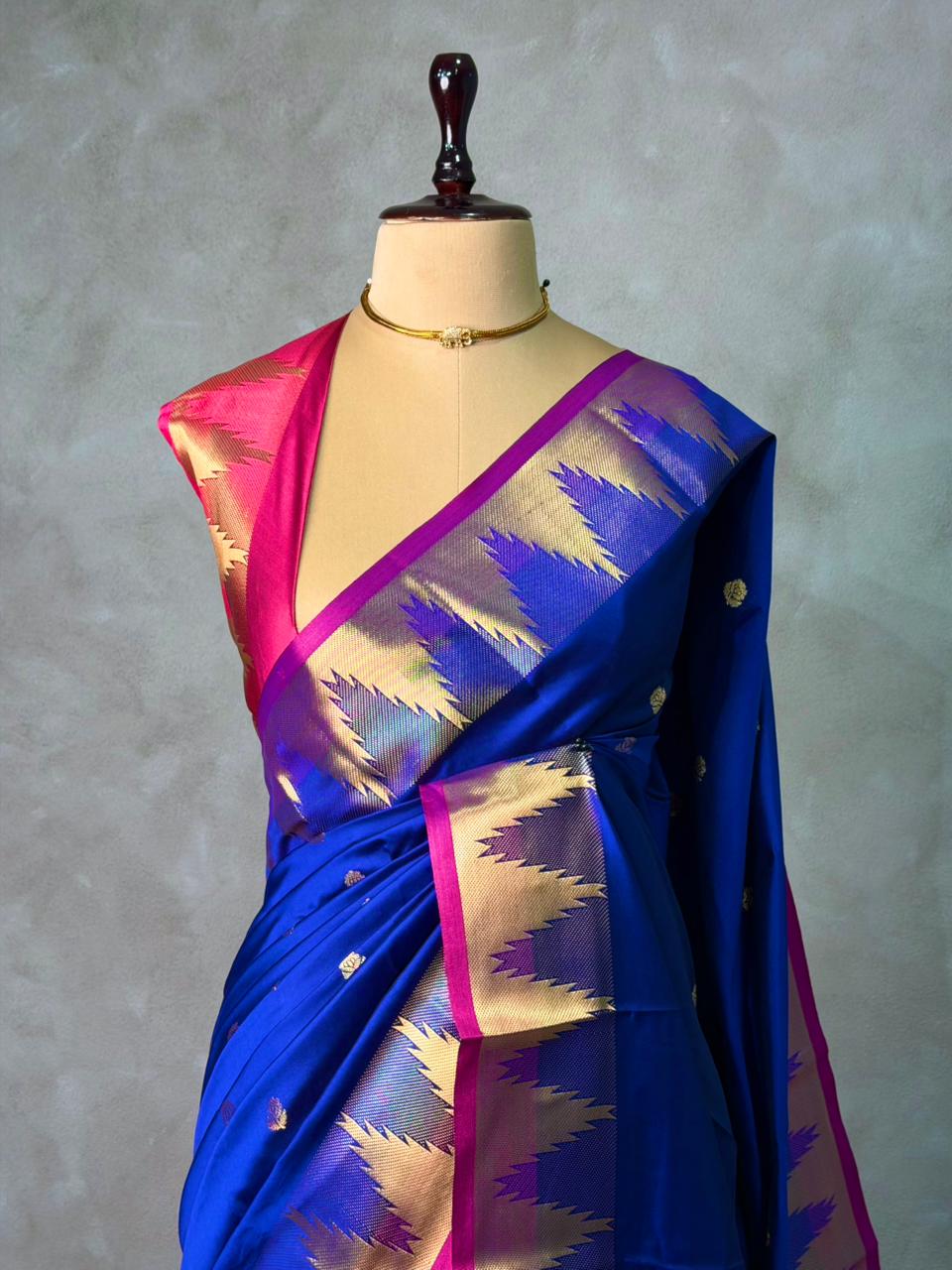 Blue and magenta semi kanchipuram soft silk saree - PSSN162