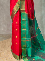 Red and green semi kanchipuram soft silk saree - PSSN167