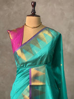 Aqua Blue and magenta semi kanchipuram soft silk saree - PSSN163