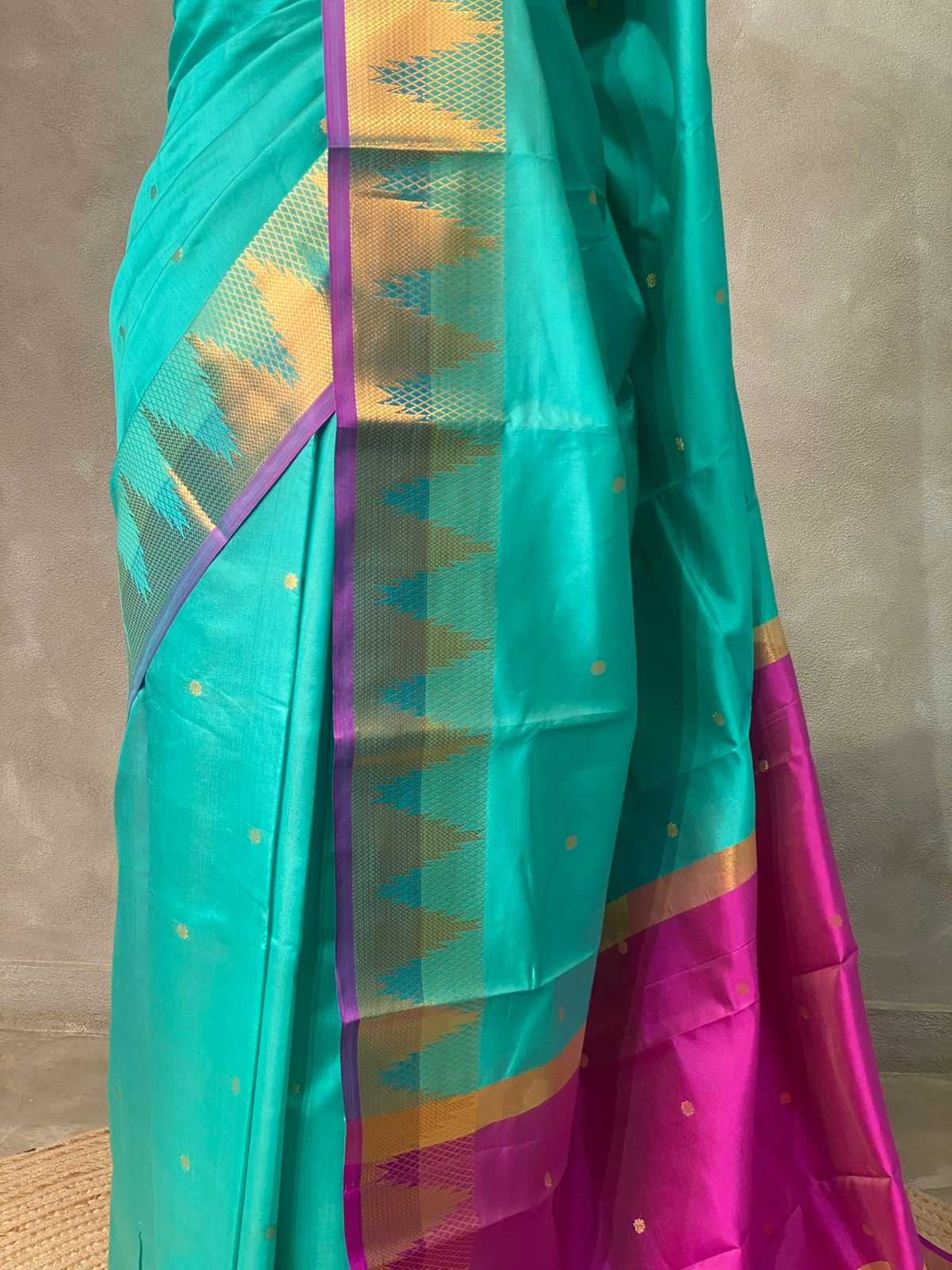 Aqua Blue and magenta semi kanchipuram soft silk saree - PSSN163