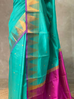 Aqua Blue and magenta semi kanchipuram soft silk saree - PSSN163