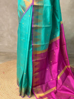 Aqua Blue and magenta semi kanchipuram soft silk saree - PSSN163