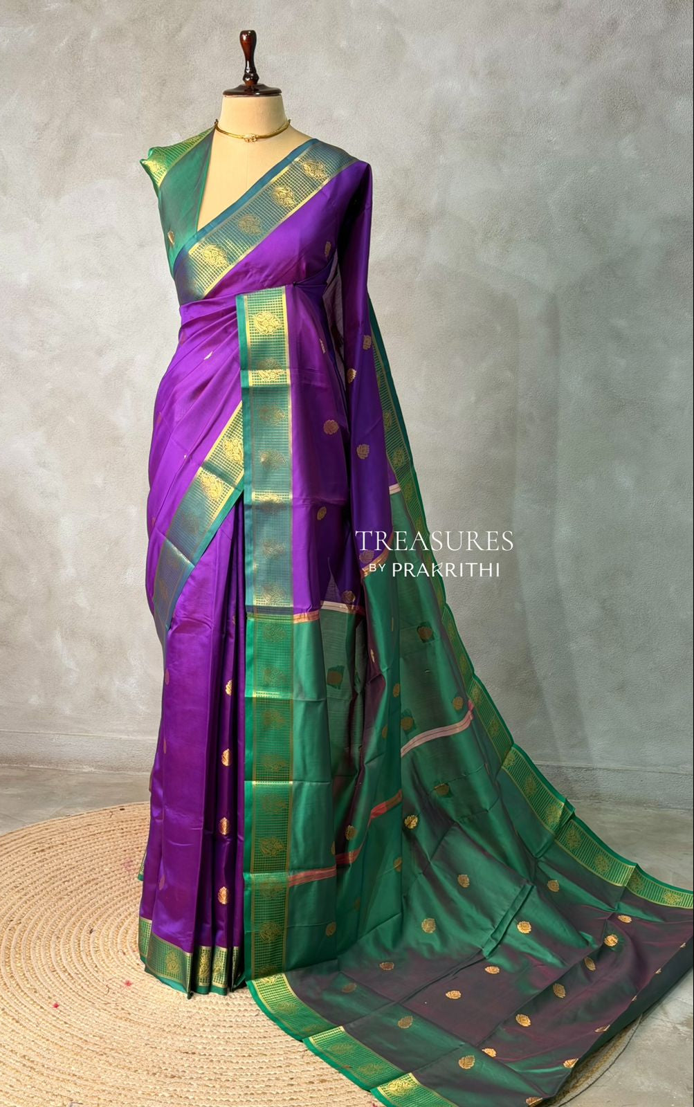 Violet and Green semi kanchipuram soft silk saree - PSSN169