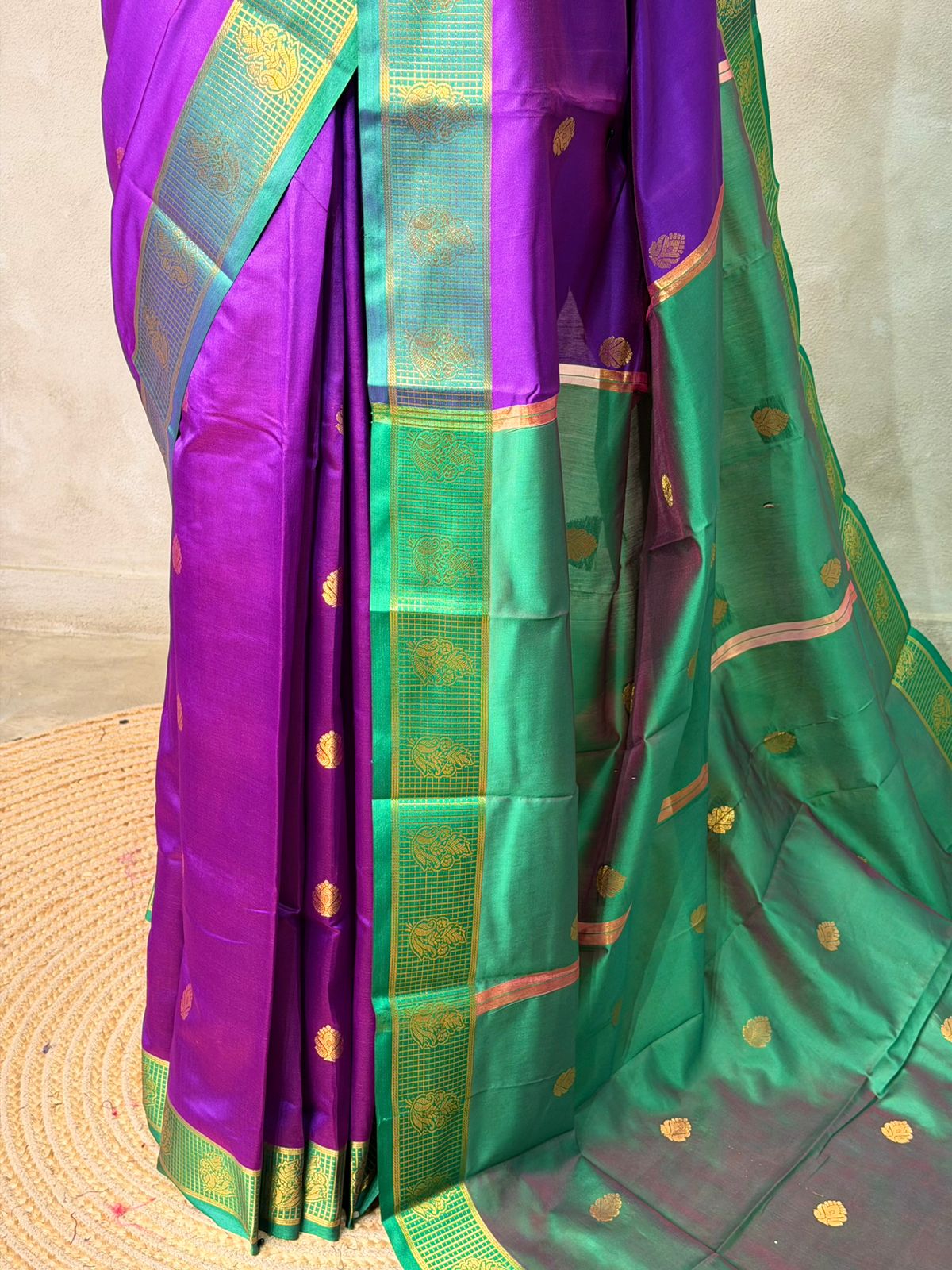 Violet and Green semi kanchipuram soft silk saree - PSSN169
