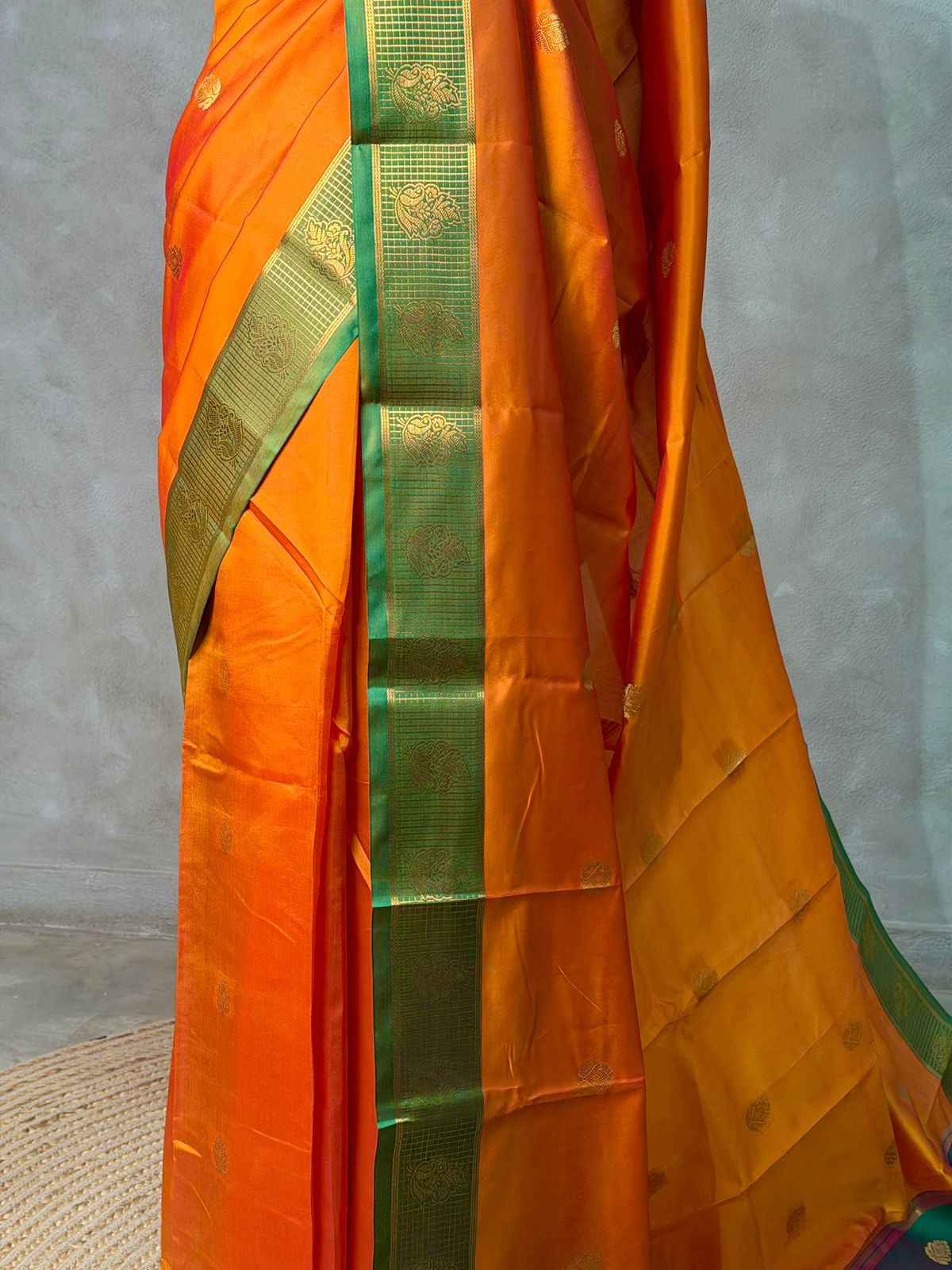 Mustard yellow and Green semi kanchipuram soft silk saree - PSSN170