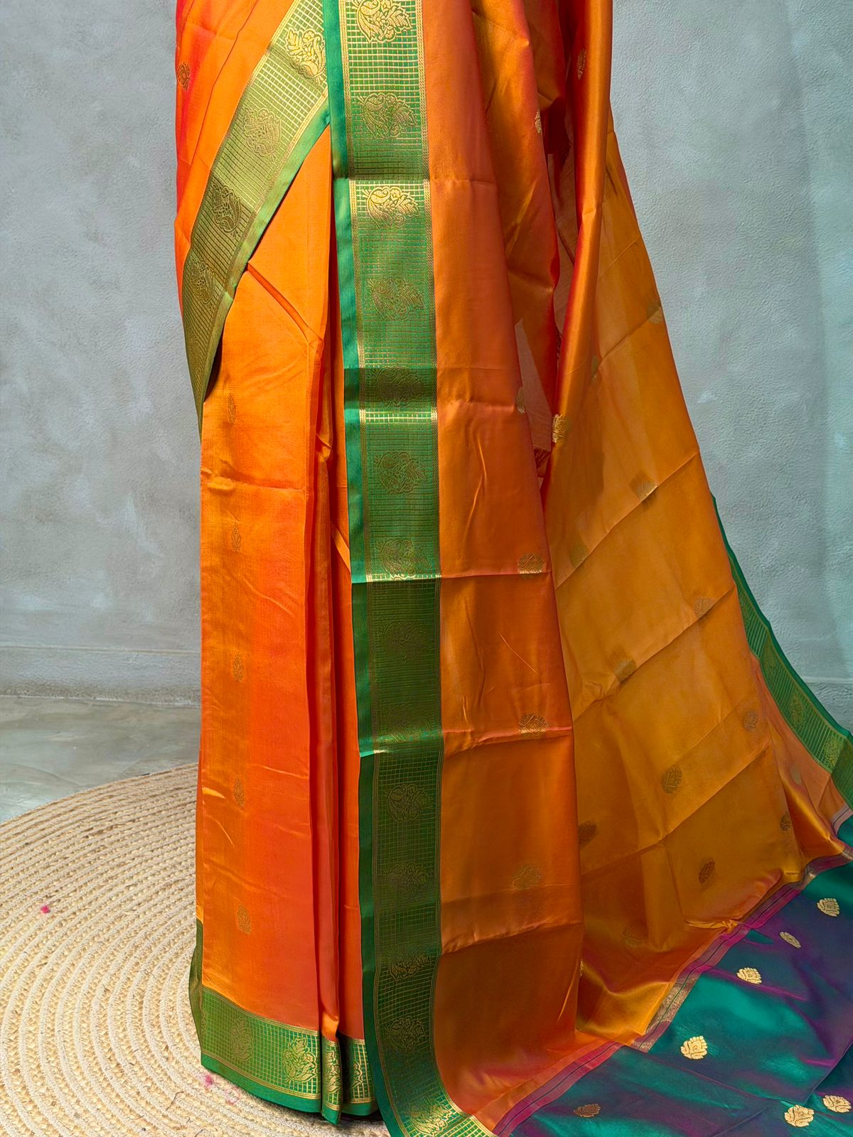 Mustard yellow and Green semi kanchipuram soft silk saree - PSSN170