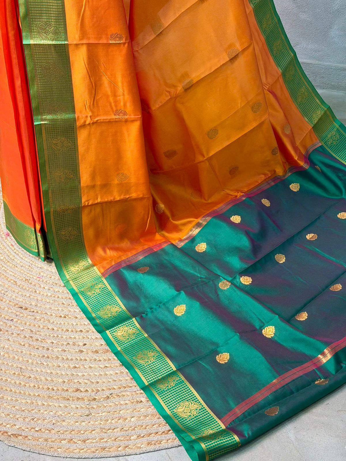 Mustard yellow and Green semi kanchipuram soft silk saree - PSSN170