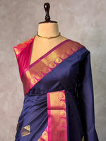 Dark Blue and magenta semi kanchipuram soft silk saree - PSSN171