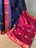 Dark Blue and magenta semi kanchipuram soft silk saree - PSSN171