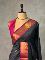 Black and magenta semi kanchipuram soft silk saree - PSSN174