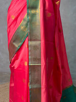 Dark peach and Green semi kanchipuram soft silk saree - PSSN175