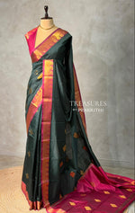 Bottle Green and magenta semi kanchipuram soft silk saree - PSSN176