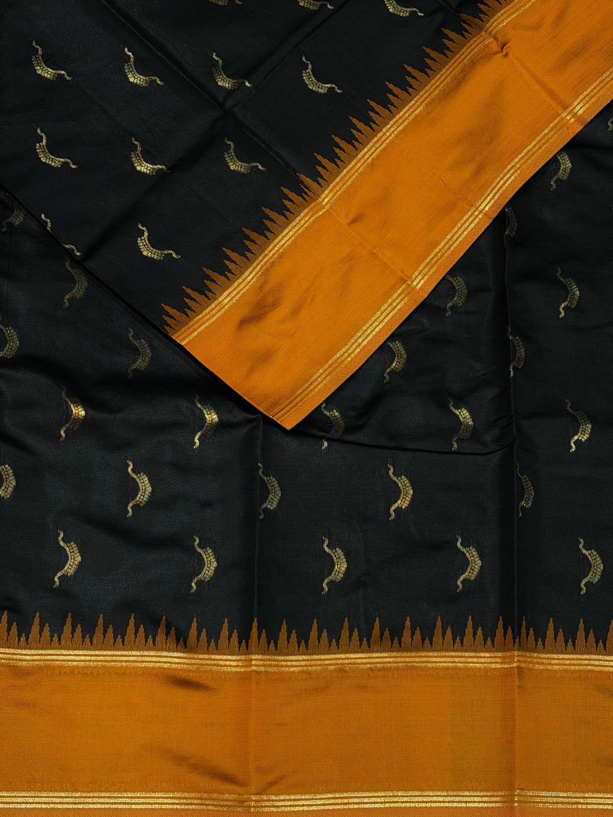 Black and Mustard Yellow silk saree - PDL4