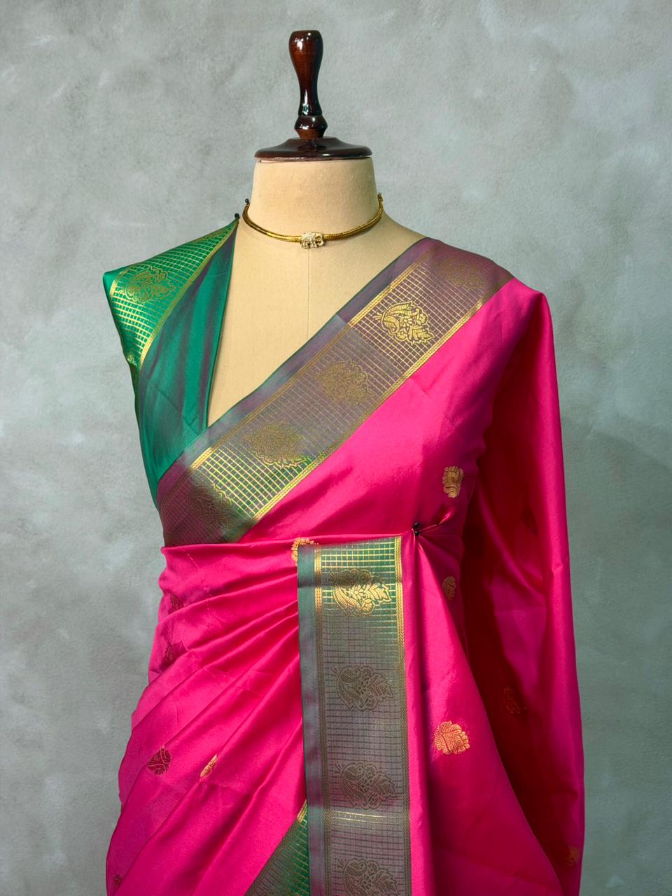 Magenta and green semi kanchipuram soft silk saree - PSSN177