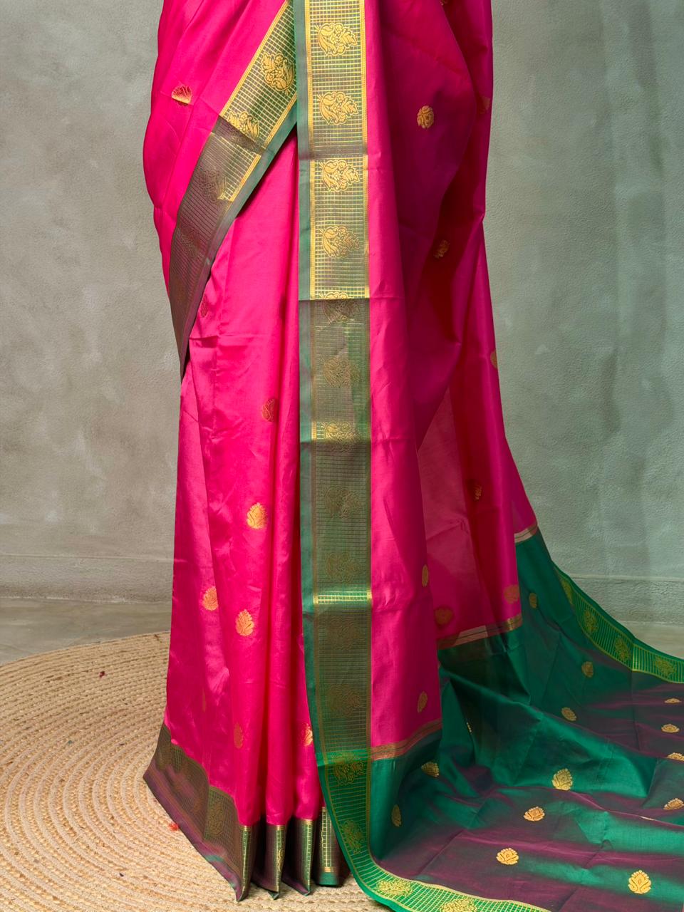 Magenta and green semi kanchipuram soft silk saree - PSSN177