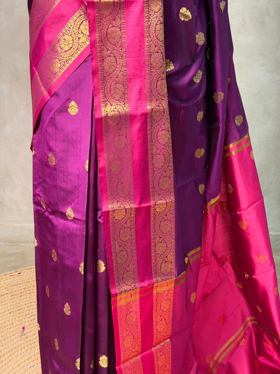Wine and magenta semi kanchipuram soft silk saree - PSSN179
