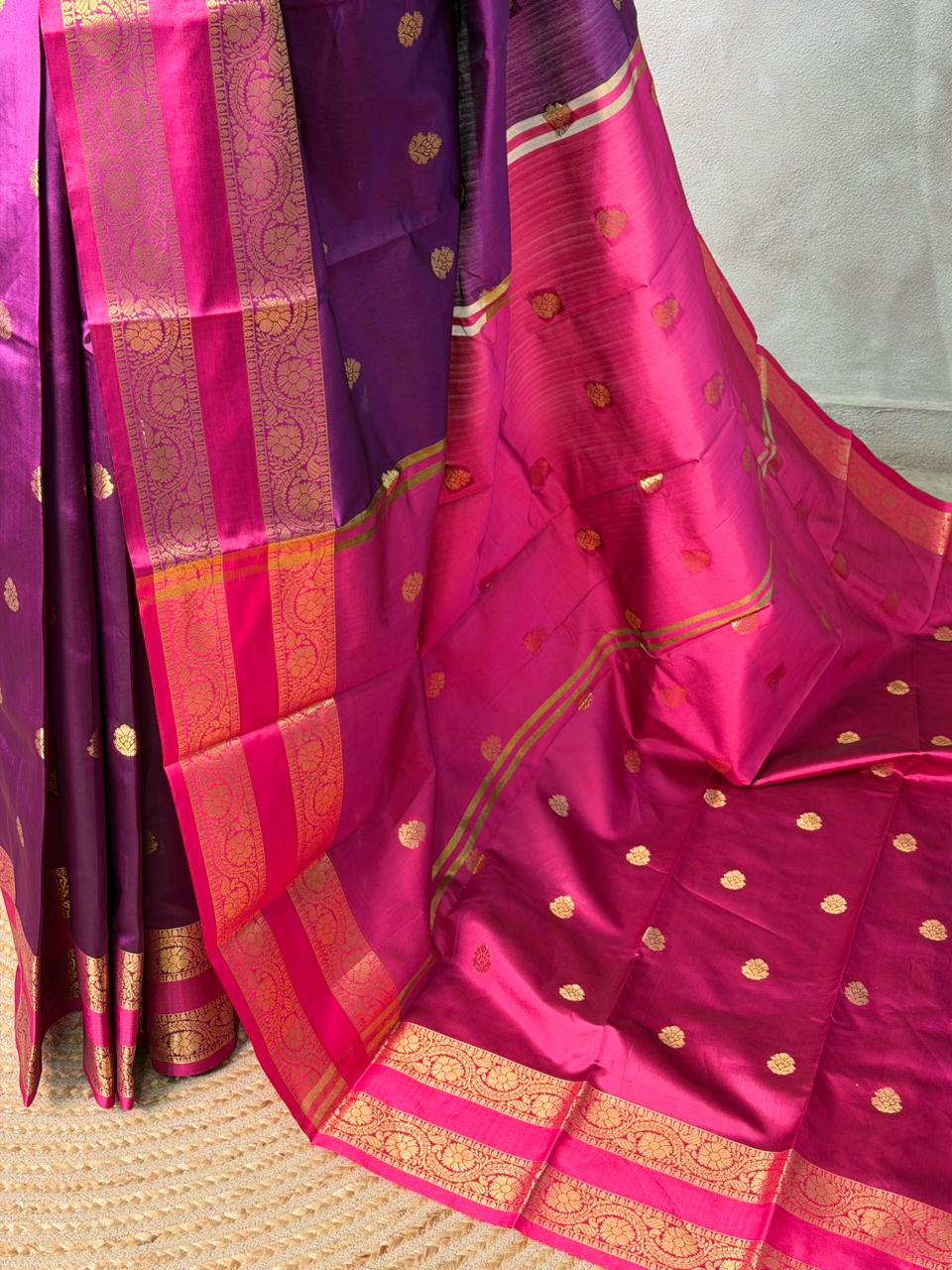 Wine and magenta semi kanchipuram soft silk saree - PSSN179