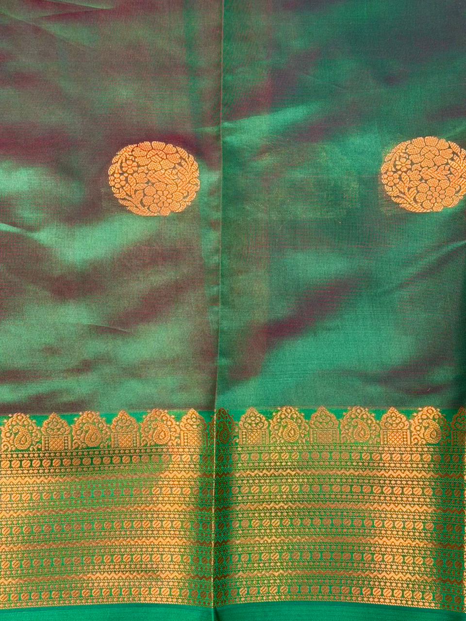 Rani Pink Green semi kanchipuram soft silk saree - PSSN180