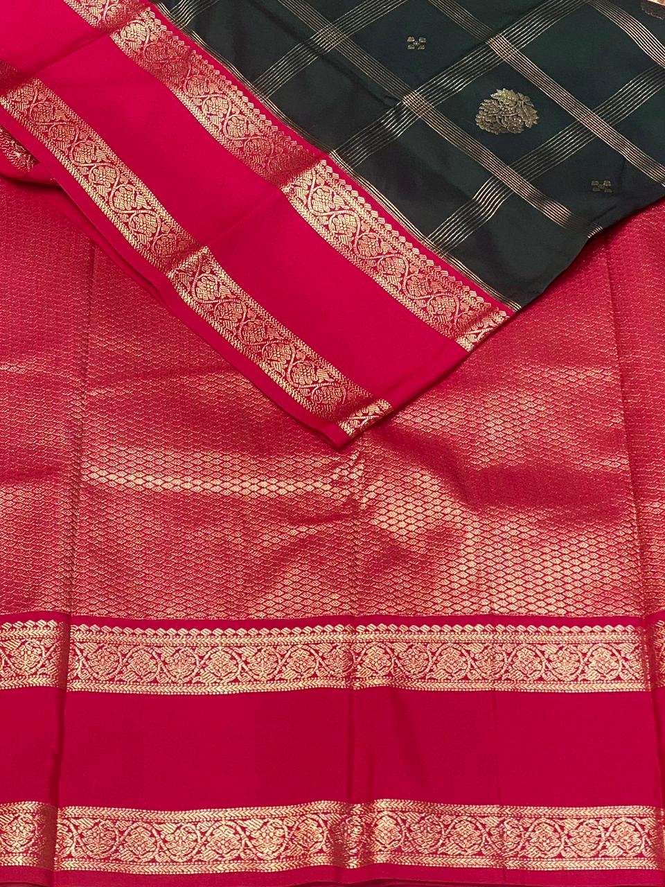 Green and rani Pink kanchipuram silk saree- PSSR293