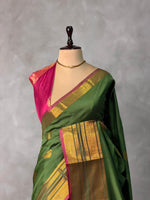 Olive Green and Magenta semi kanchipuram soft silk saree - PSSN182
